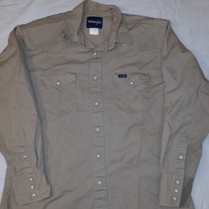 SOLD! Wrangler long sleeve tan Pearl button up